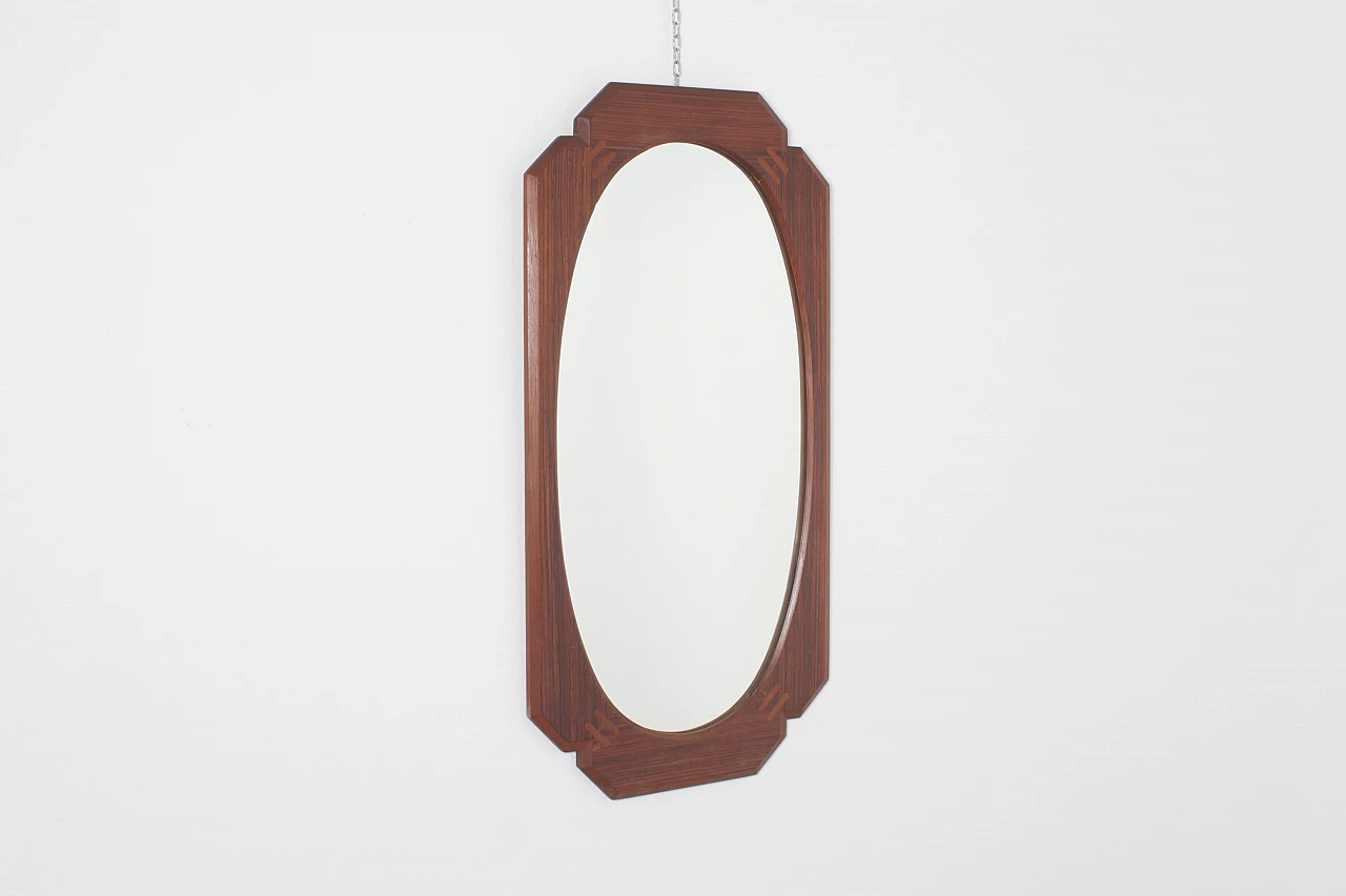 Oval wall mirror with geometric wooden frame, 1960s 3