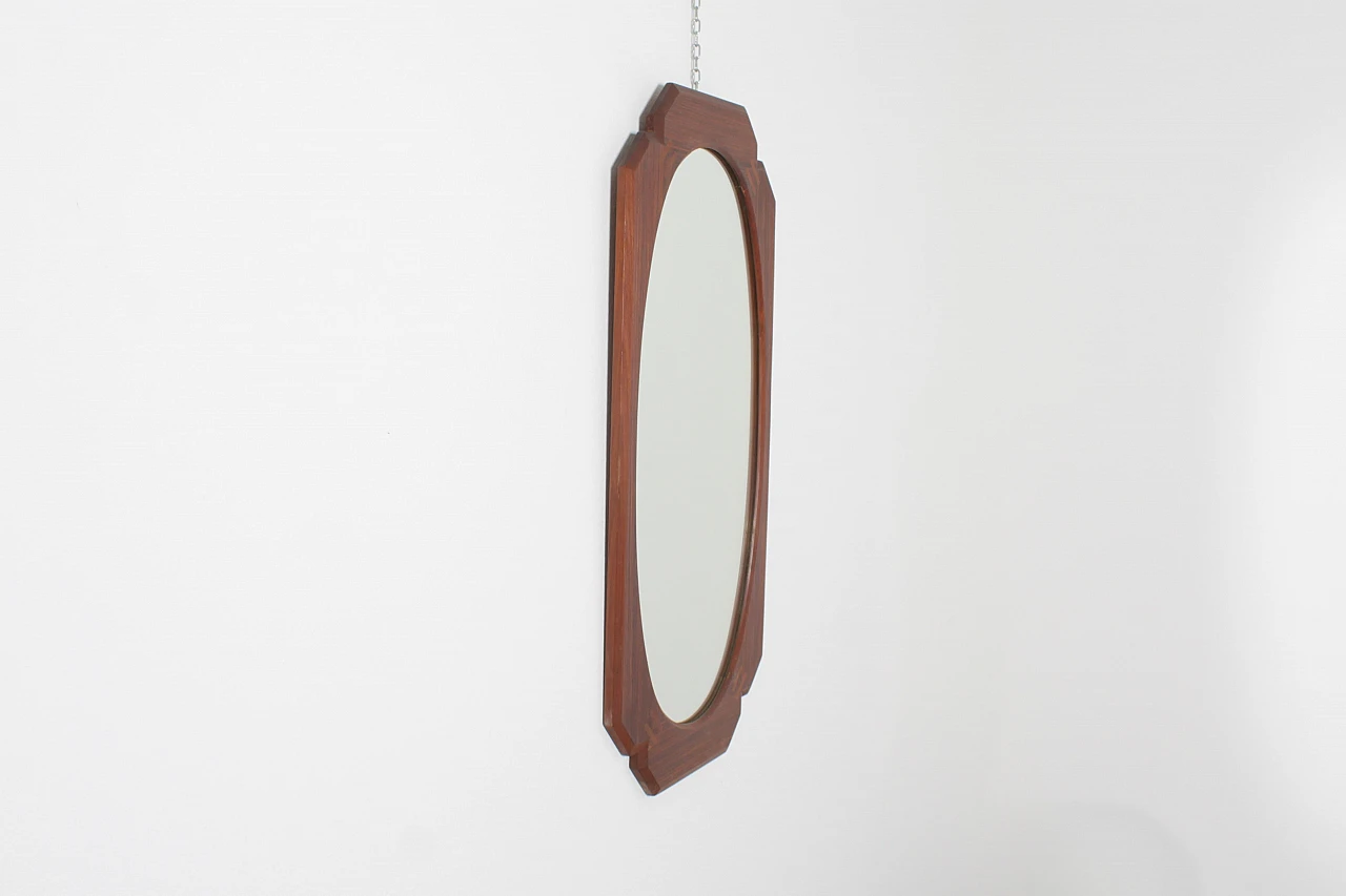 Oval wall mirror with geometric wooden frame, 1960s 4