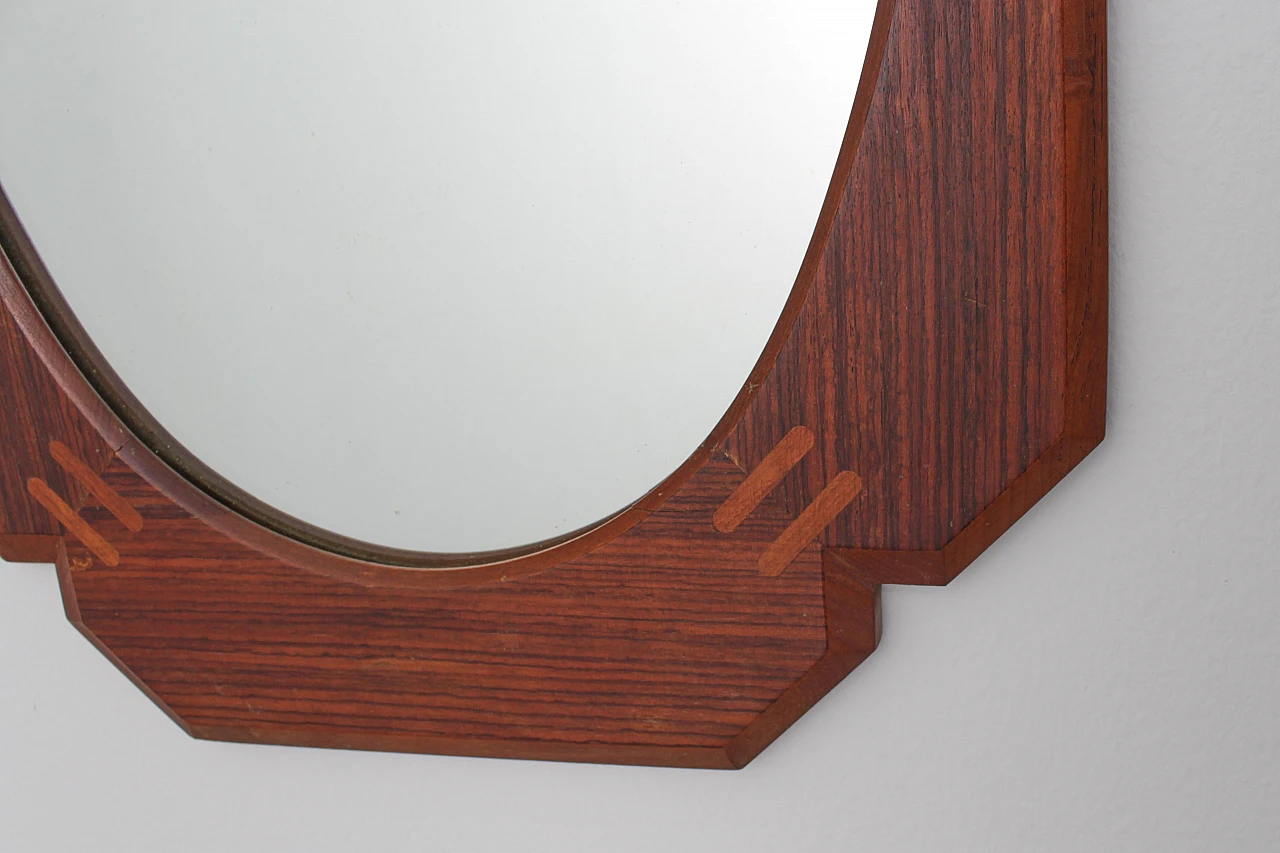 Oval wall mirror with geometric wooden frame, 1960s 8