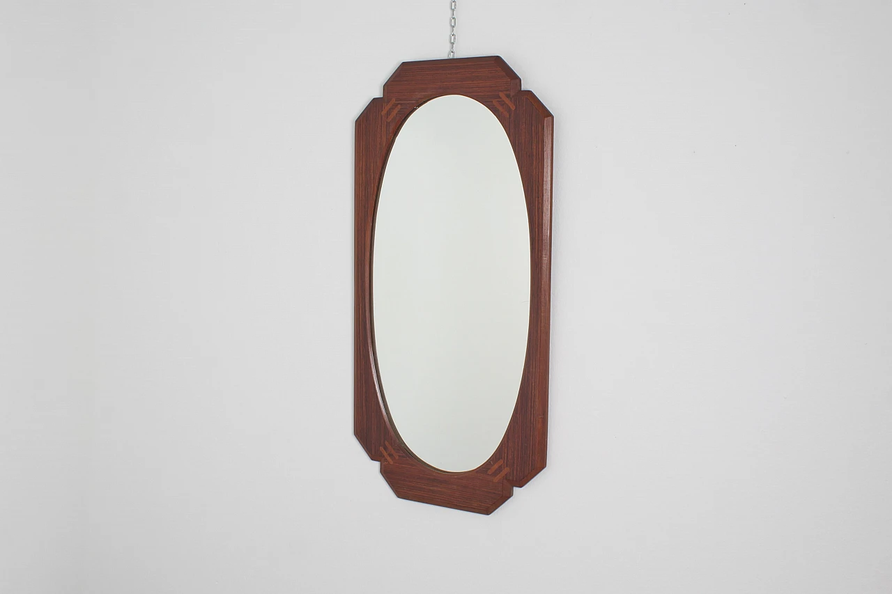 Oval wall mirror with geometric wooden frame, 1960s 9