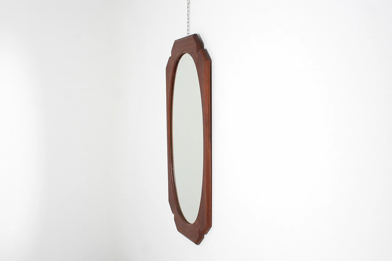 Oval wall mirror with geometric wooden frame, 1960s 10