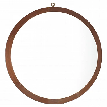 Round wall mirror with wooden frame, 1960s