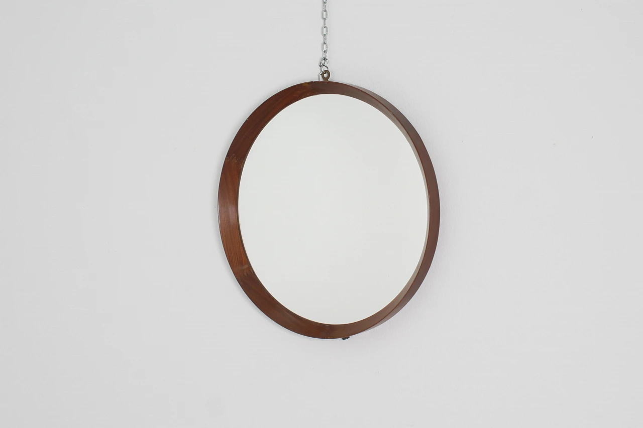 Round wall mirror with wooden frame, 1960s 3