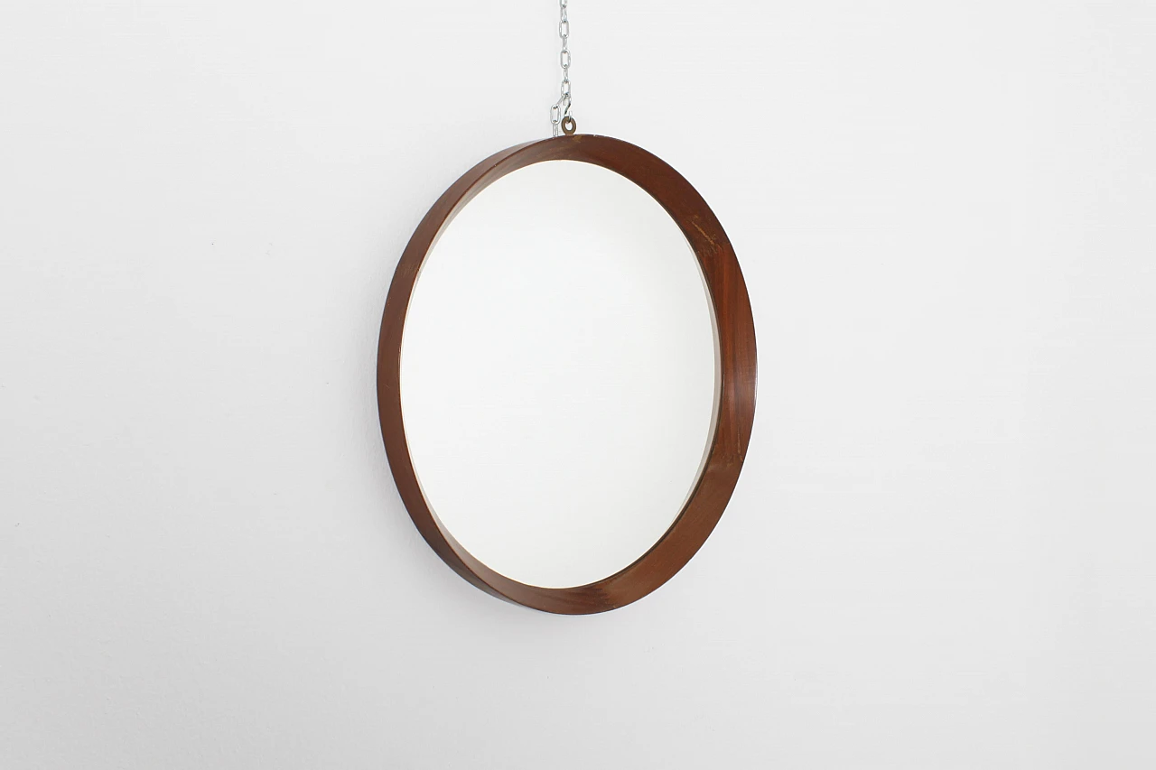 Round wall mirror with wooden frame, 1960s 4