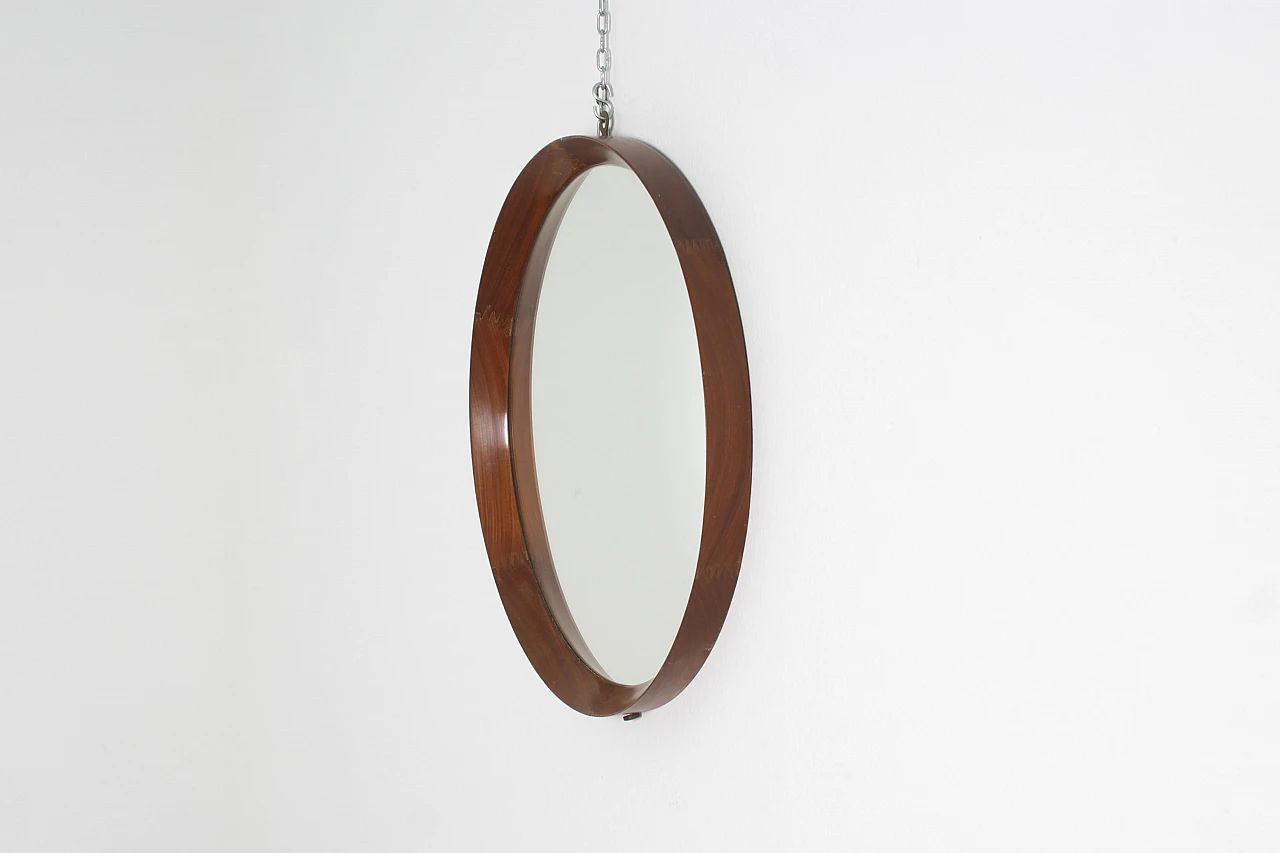 Round wall mirror with wooden frame, 1960s 5