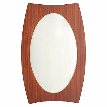 Oval wall mirror with teak frame in G. Frattini style, 1960s