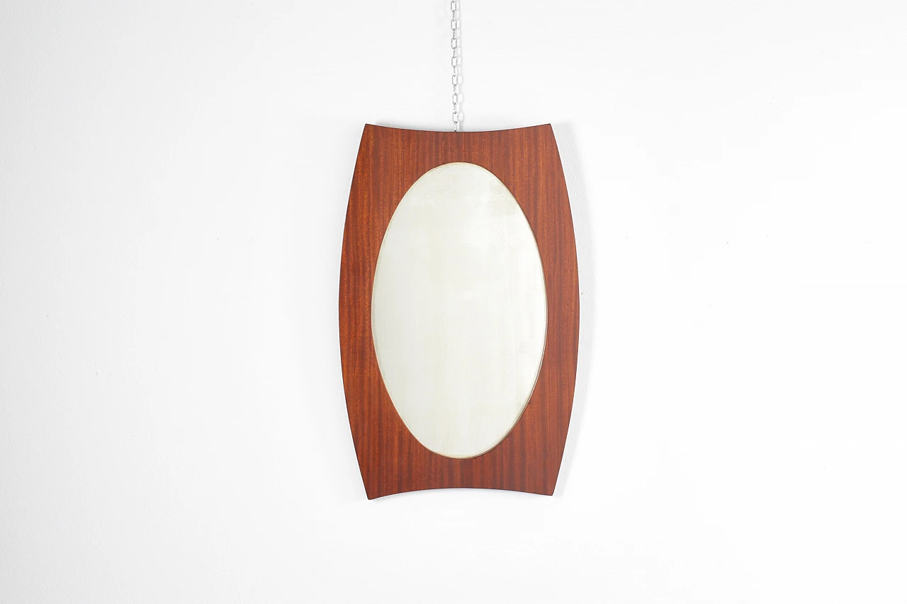 Oval wall mirror with teak frame in G. Frattini style, 1960s 2