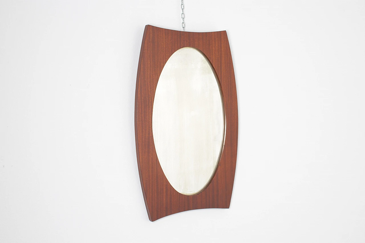 Oval wall mirror with teak frame in G. Frattini style, 1960s 3