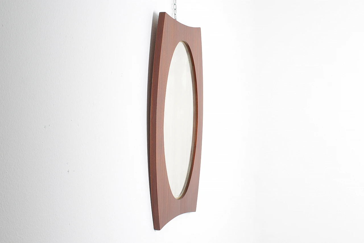 Oval wall mirror with teak frame in G. Frattini style, 1960s 4