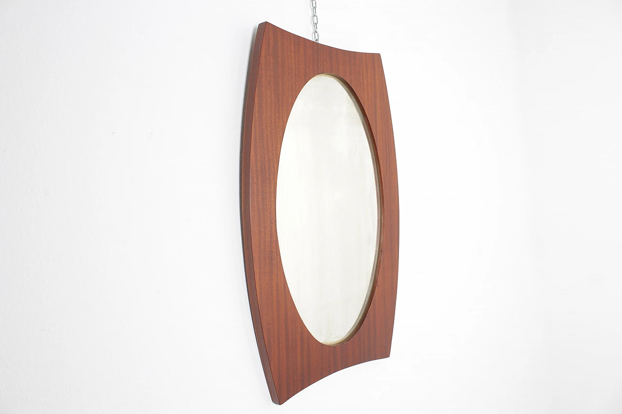Oval wall mirror with teak frame in G. Frattini style, 1960s 5