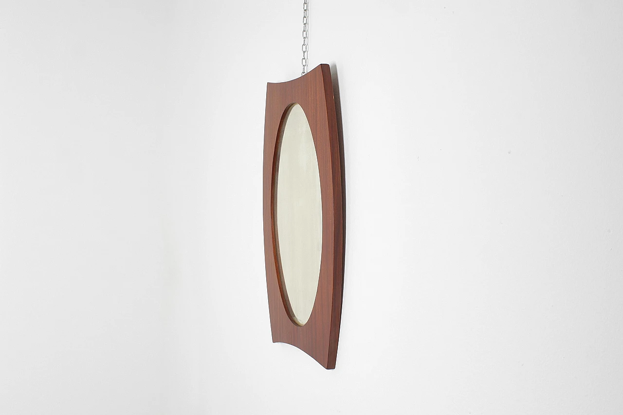 Oval wall mirror with teak frame in G. Frattini style, 1960s 7