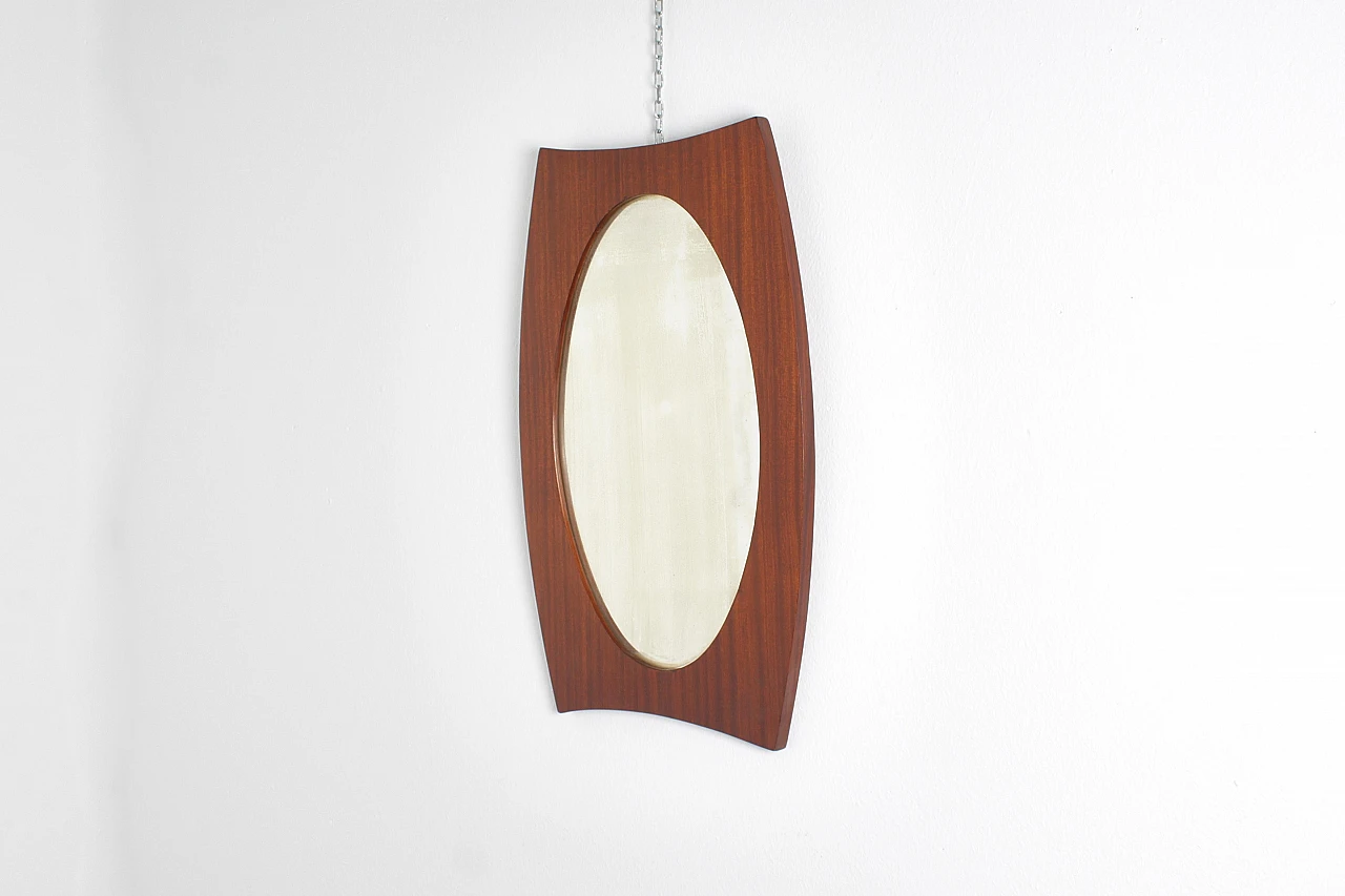 Oval wall mirror with teak frame in G. Frattini style, 1960s 8
