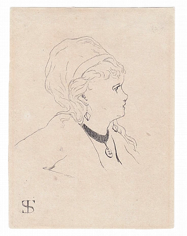 Telemaco Signorini, woman in profile, etching, 1875