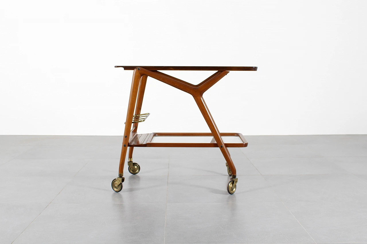 Curved wooden bar trolley by Cesare Lacca, 1950s 2