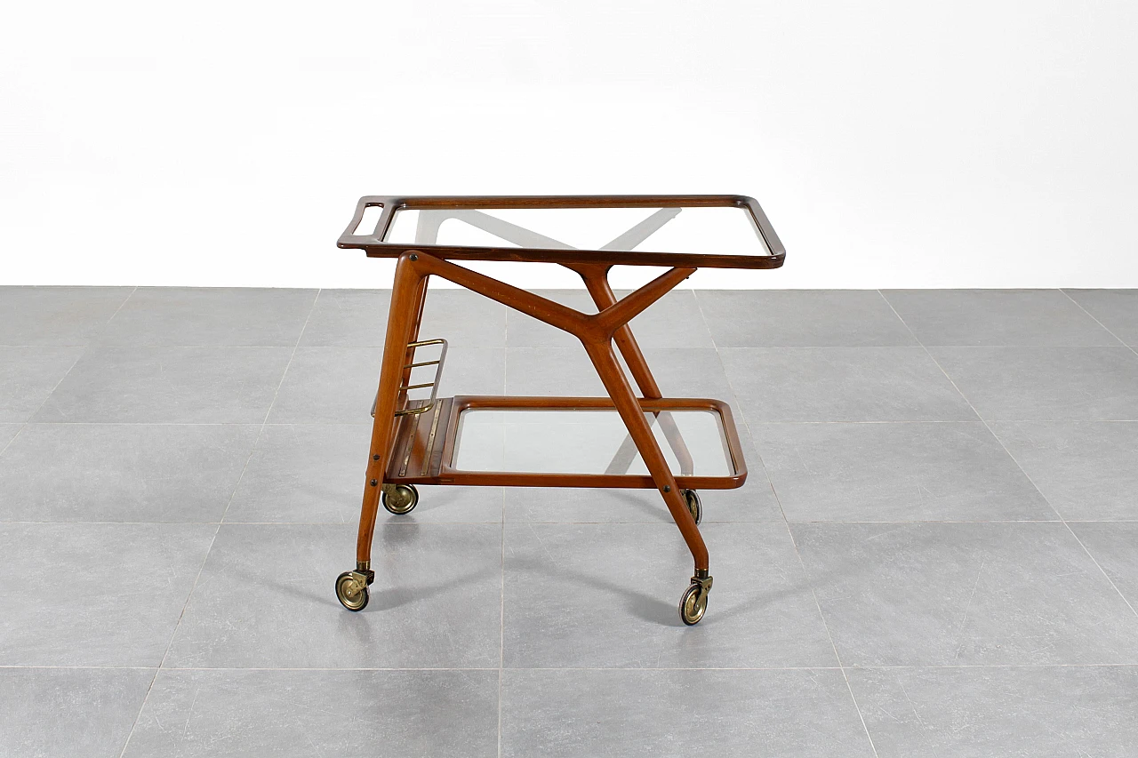 Curved wooden bar trolley by Cesare Lacca, 1950s 3