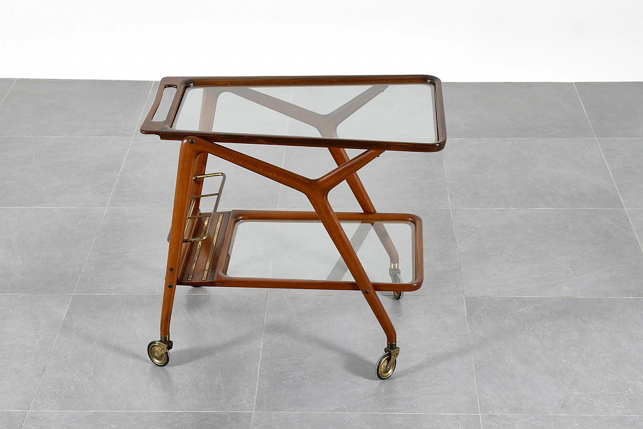 Curved wooden bar trolley by Cesare Lacca, 1950s 4
