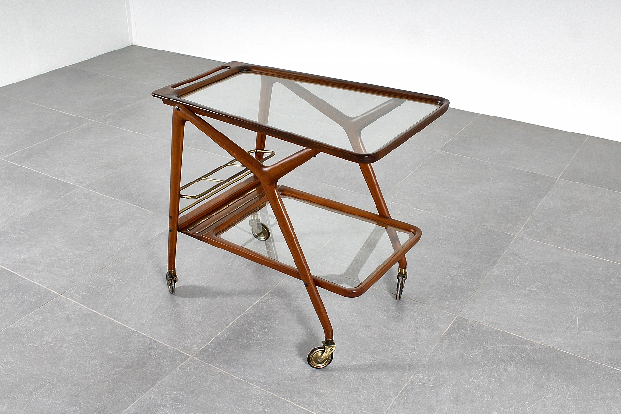 Curved wooden bar trolley by Cesare Lacca, 1950s 5