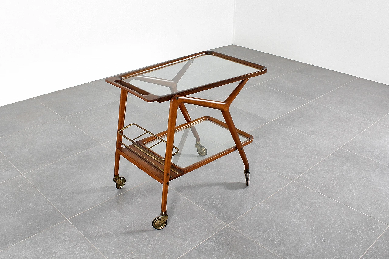 Curved wooden bar trolley by Cesare Lacca, 1950s 6