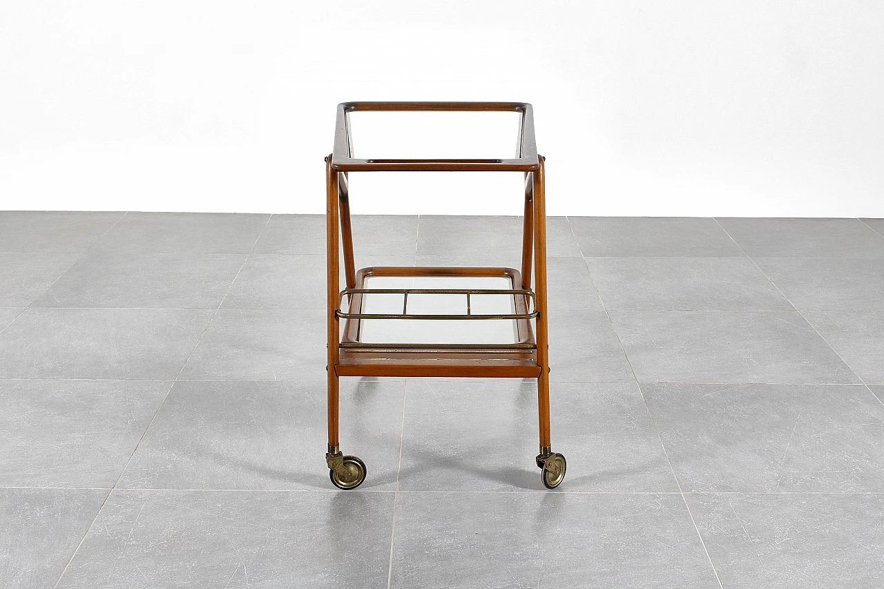 Curved wooden bar trolley by Cesare Lacca, 1950s 7