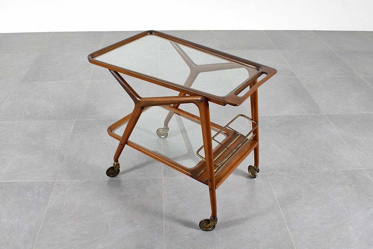 Curved wooden bar trolley by Cesare Lacca, 1950s 8