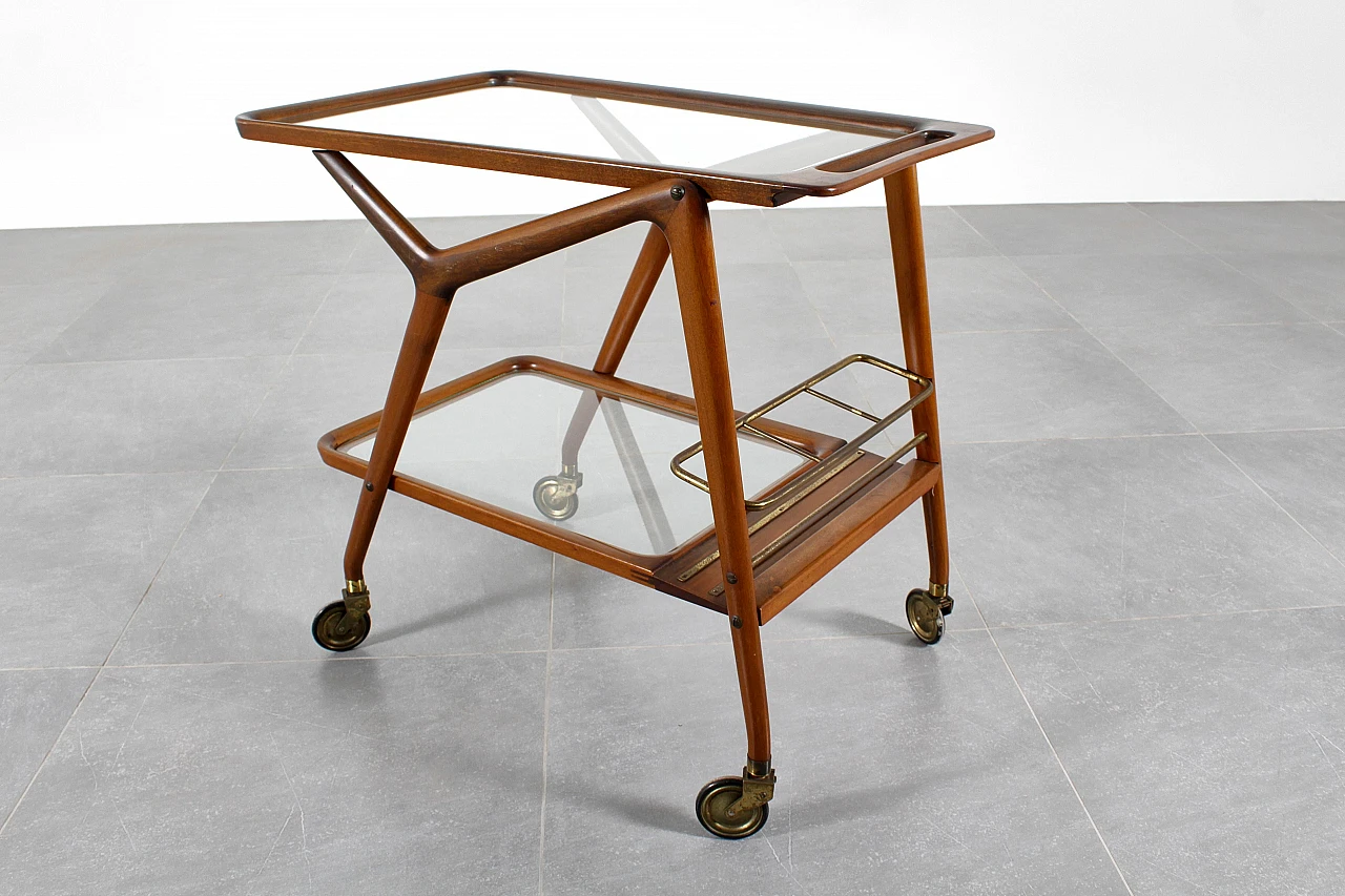 Curved wooden bar trolley by Cesare Lacca, 1950s 9