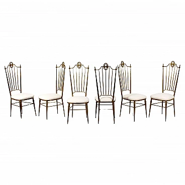 6 High-backed brass chairs attributed to G. Descalzi, 1950s