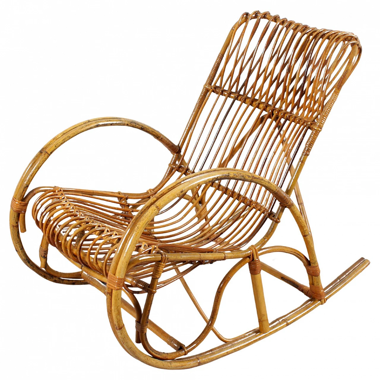 Bamboo and rattan rocking chair, 1960s 1