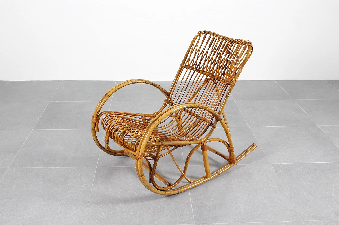 Bamboo and rattan rocking chair, 1960s 2