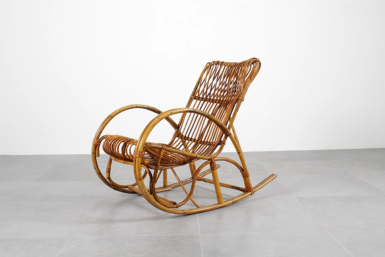 Bamboo and rattan rocking chair, 1960s 3