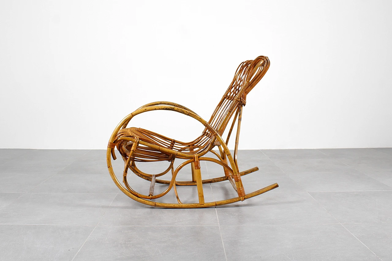 Bamboo and rattan rocking chair, 1960s 4