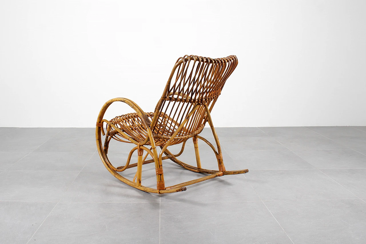 Bamboo and rattan rocking chair, 1960s 5