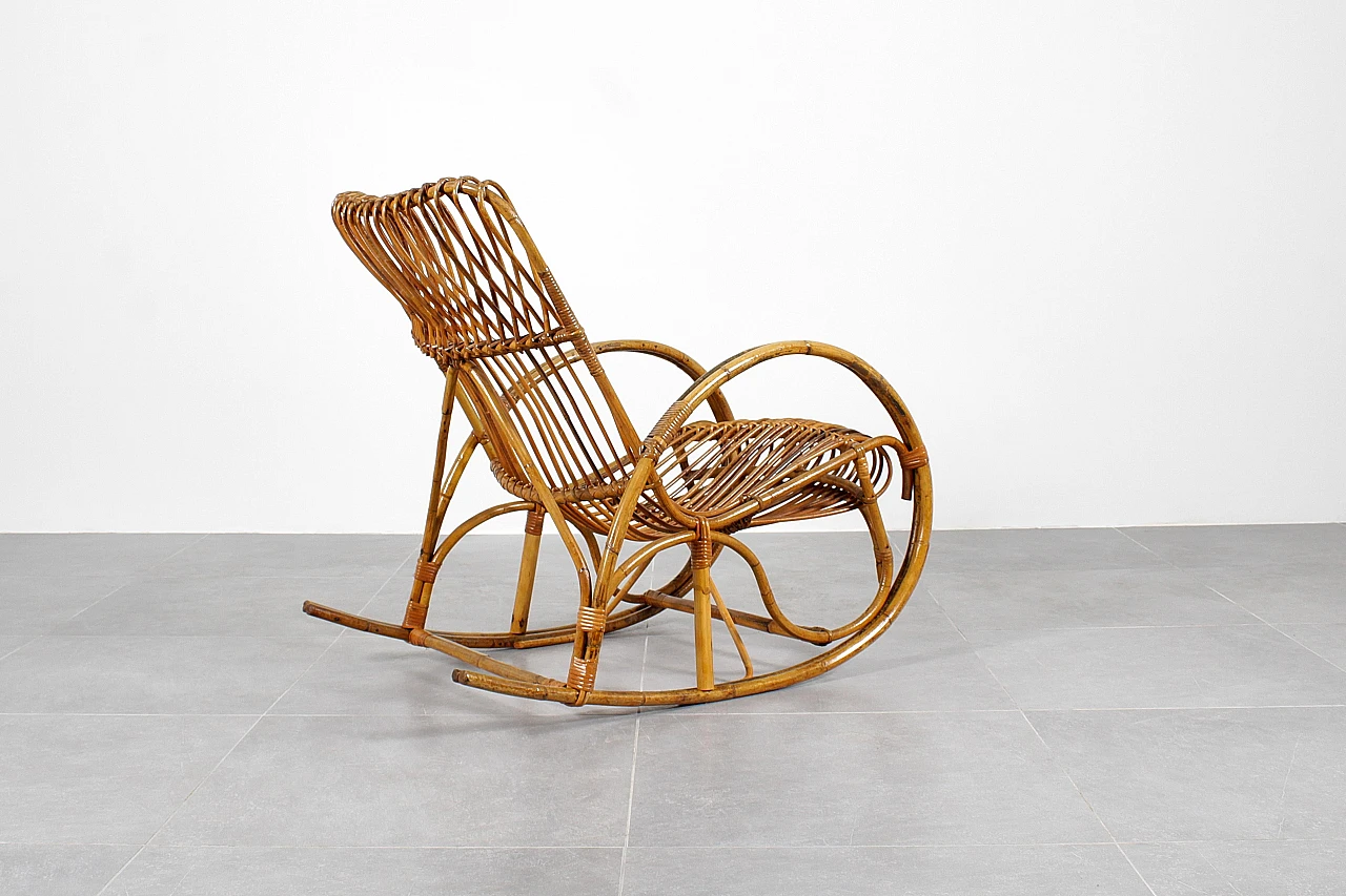 Bamboo and rattan rocking chair, 1960s 7