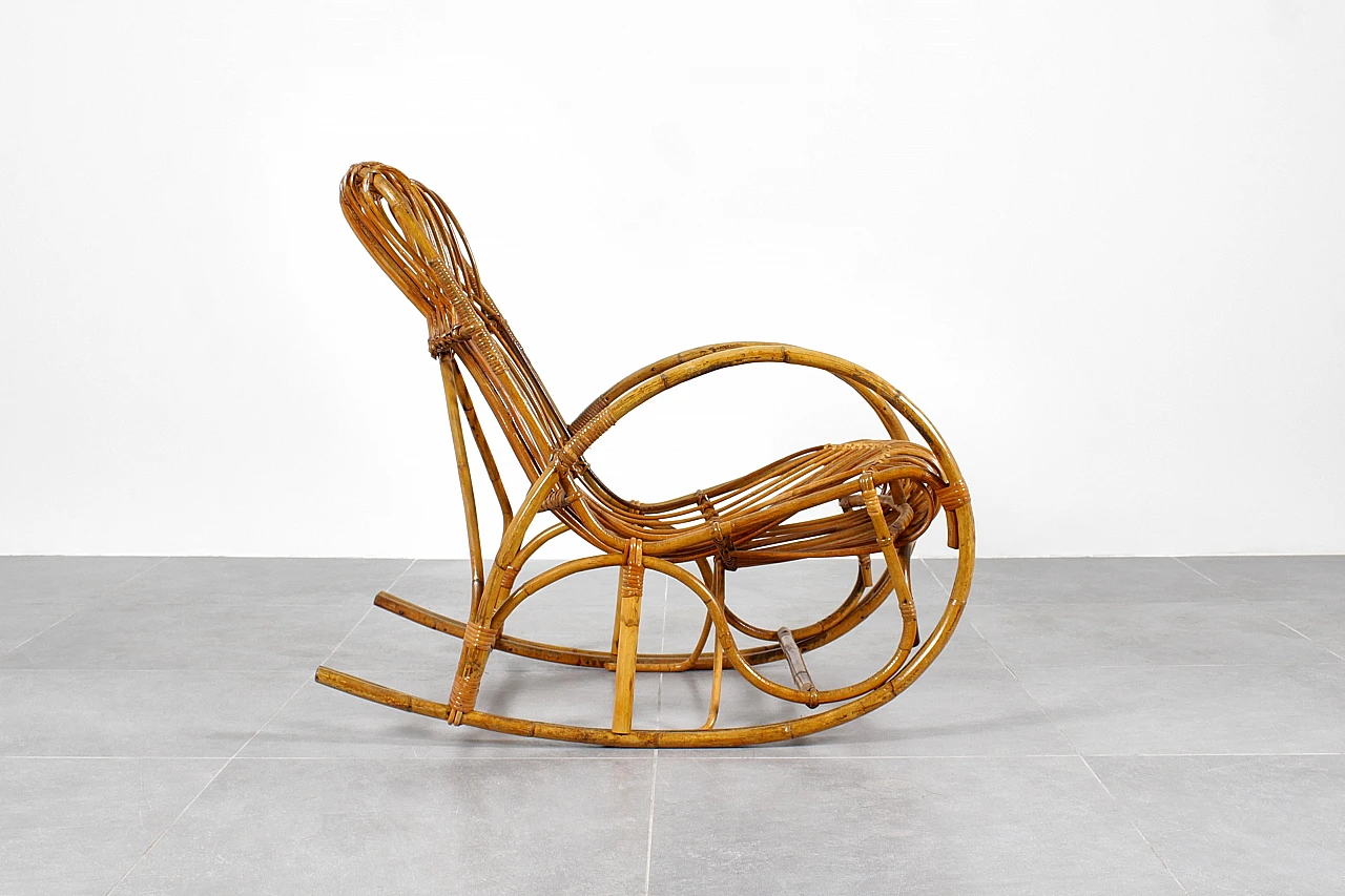 Bamboo and rattan rocking chair, 1960s 8
