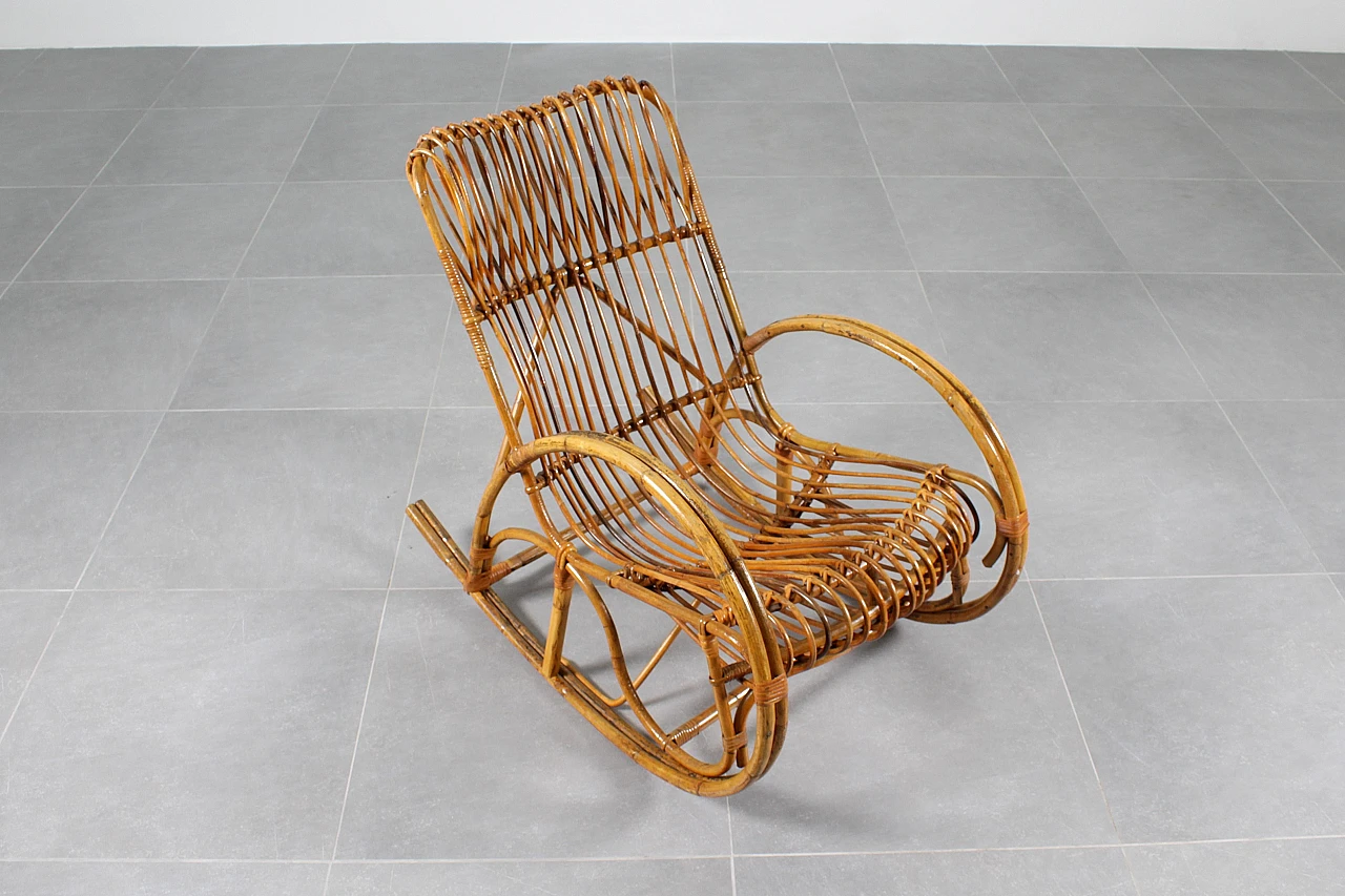 Bamboo and rattan rocking chair, 1960s 9