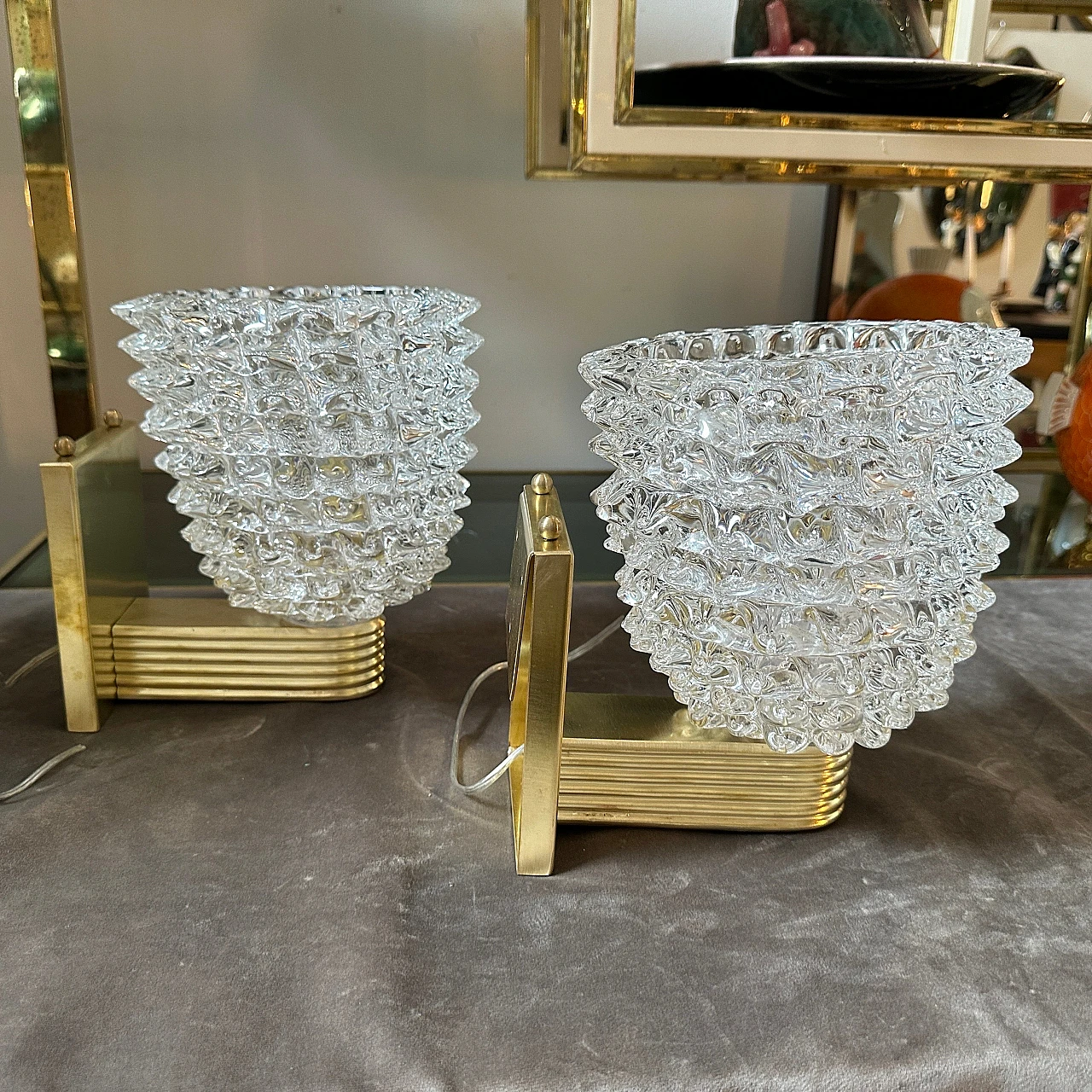 Pair of Wall light in brass & Murano glass in Barovier style, 1980s 2