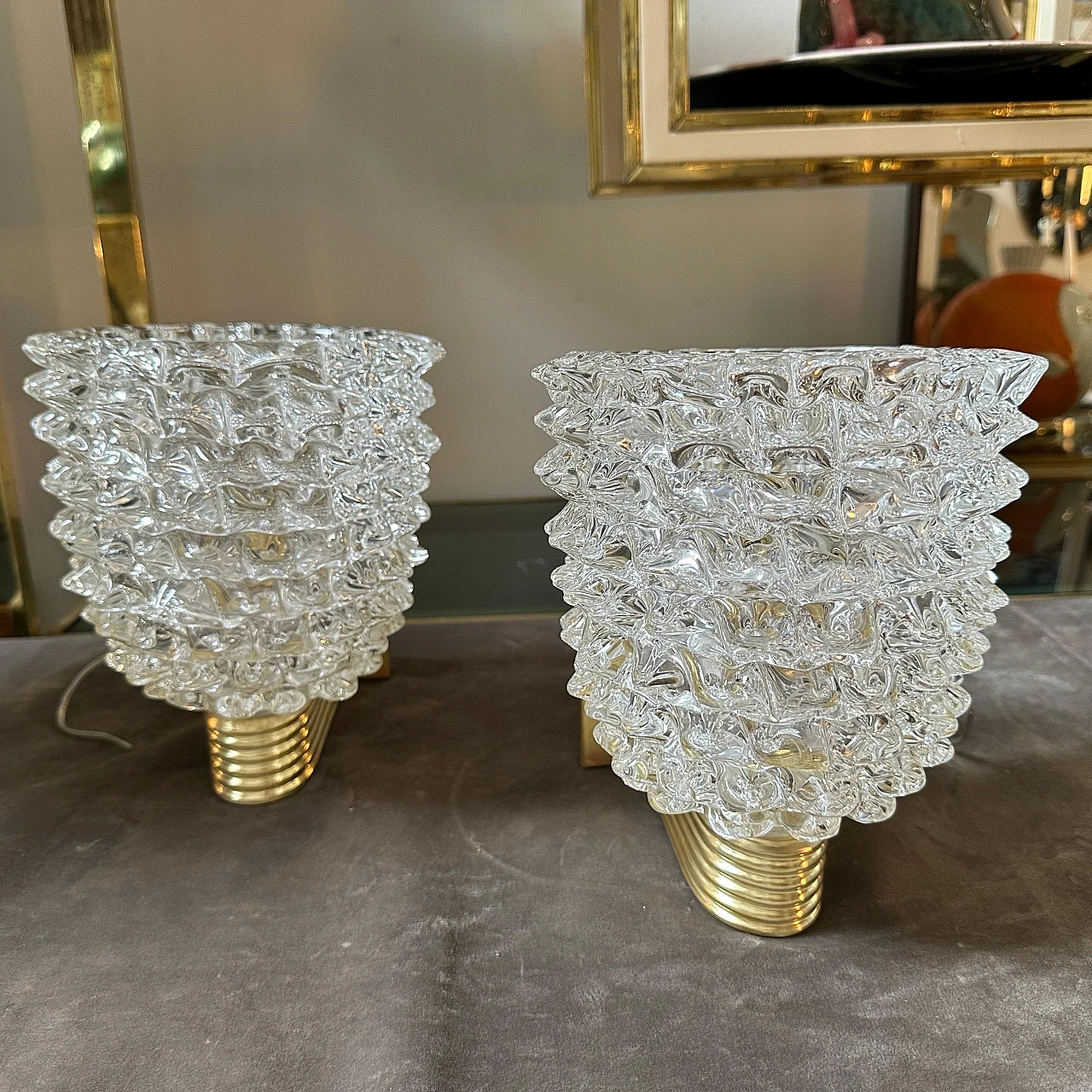 Pair of Wall light in brass & Murano glass in Barovier style, 1980s 7