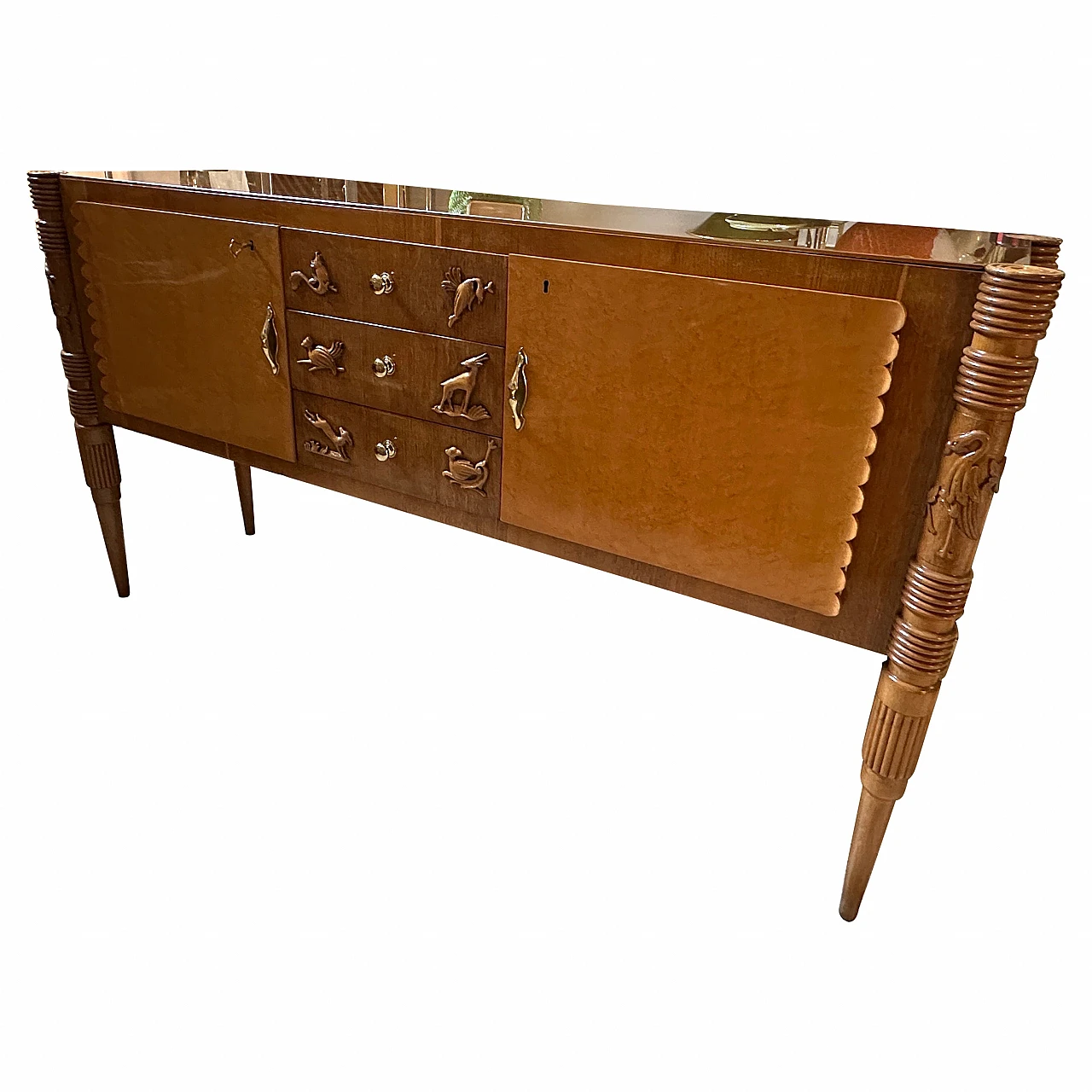 Carved maple & oak sideboard by P. L. Colli for Marelli, 1950s 1