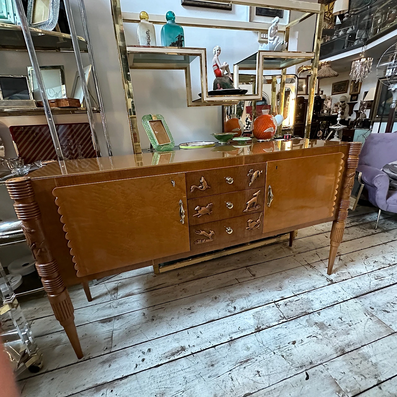 Carved maple & oak sideboard by P. L. Colli for Marelli, 1950s 2