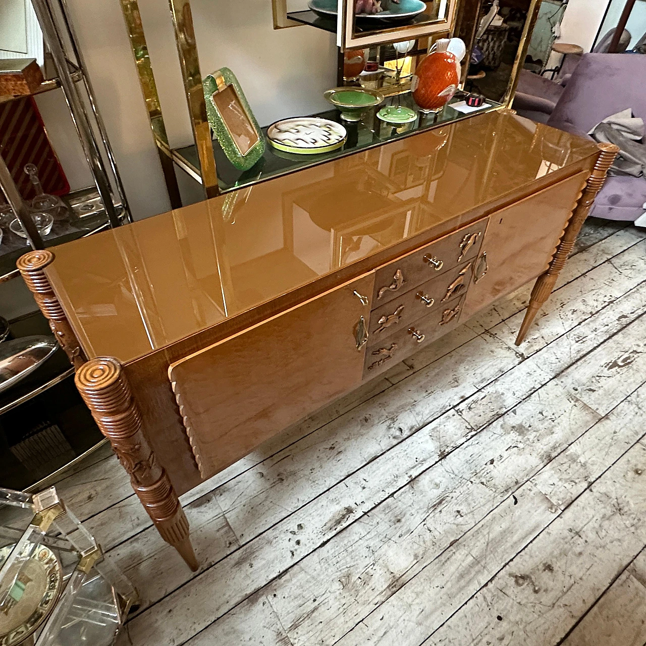 Carved maple & oak sideboard by P. L. Colli for Marelli, 1950s 3