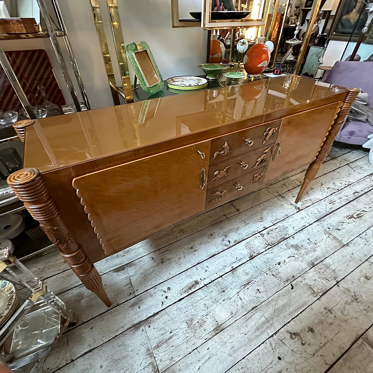 Carved maple & oak sideboard by P. L. Colli for Marelli, 1950s 5