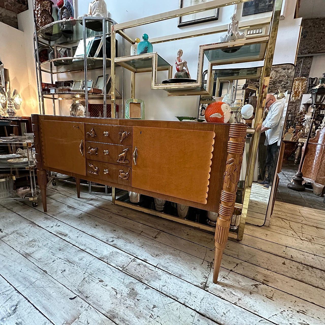 Carved maple & oak sideboard by P. L. Colli for Marelli, 1950s 6