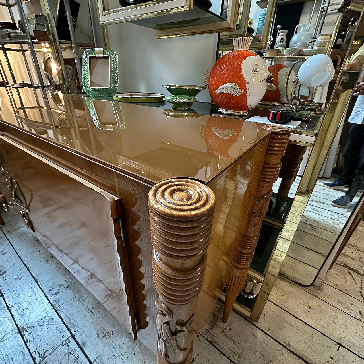 Carved maple & oak sideboard by P. L. Colli for Marelli, 1950s 7