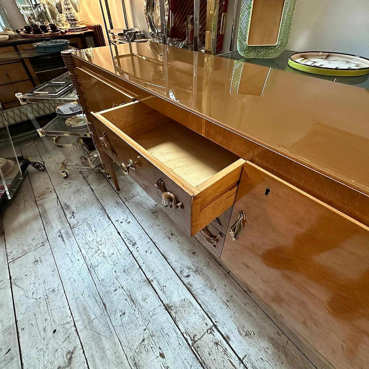 Carved maple & oak sideboard by P. L. Colli for Marelli, 1950s 8