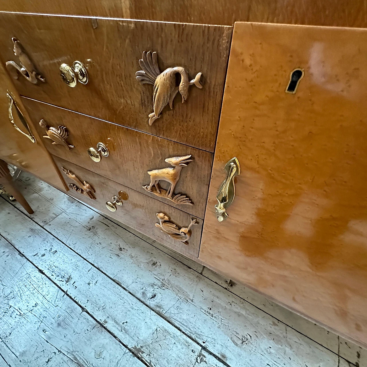 Carved maple & oak sideboard by P. L. Colli for Marelli, 1950s 9