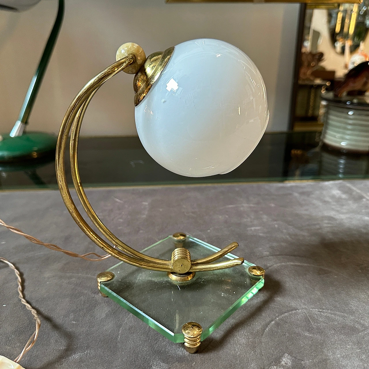 Table lamp in brass & glass in Fontana Arte style, 1950s 2