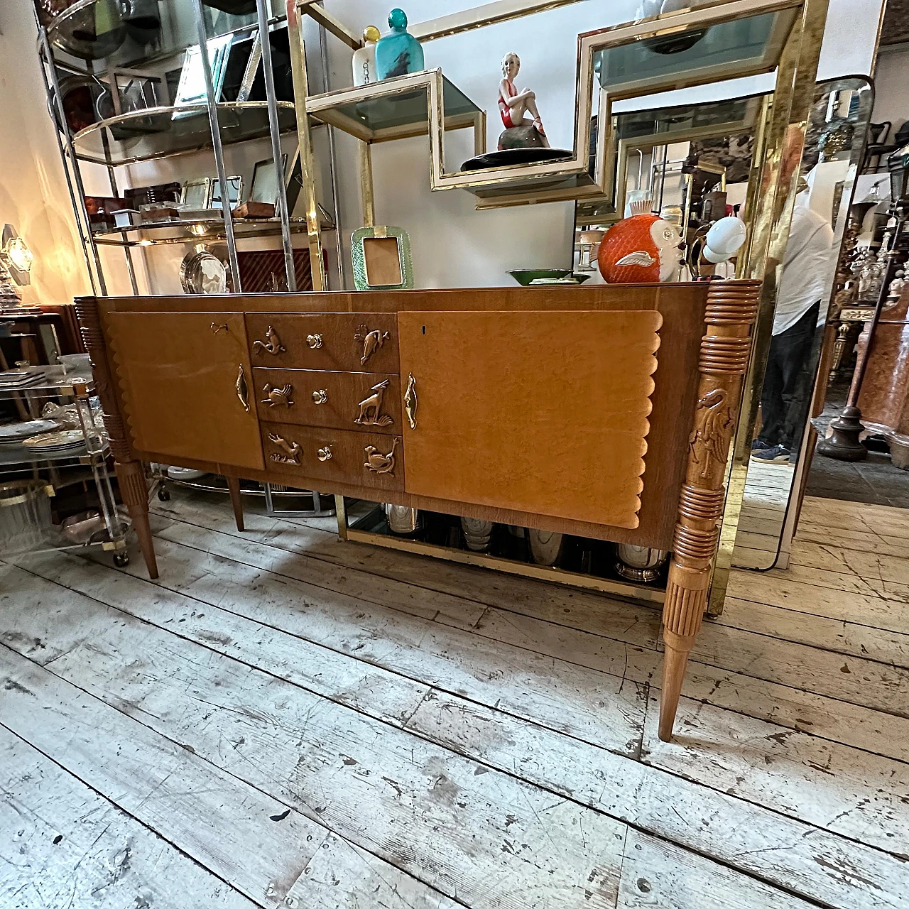 Carved maple & oak sideboard by P. L. Colli for Marelli, 1950s 10