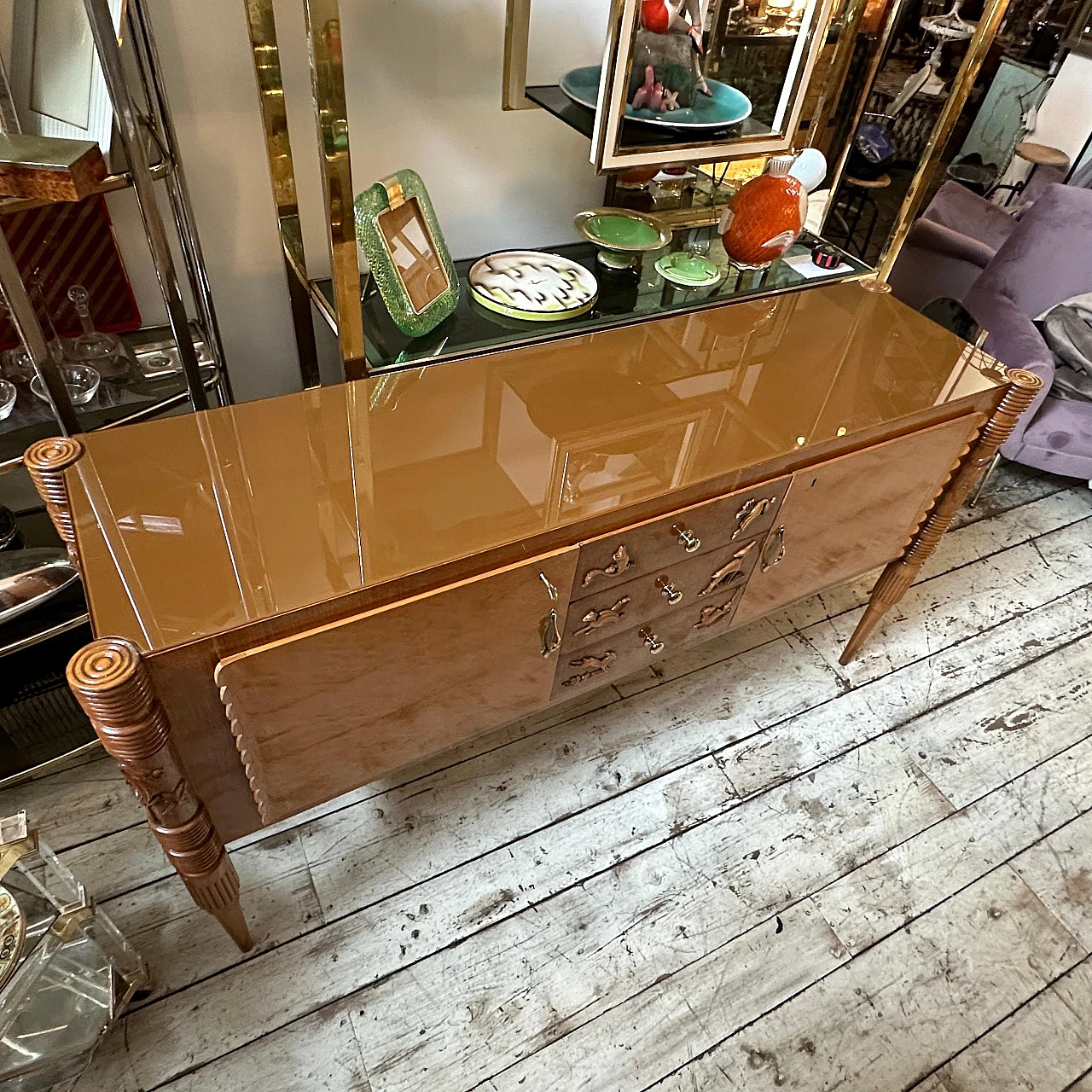 Carved maple & oak sideboard by P. L. Colli for Marelli, 1950s 11