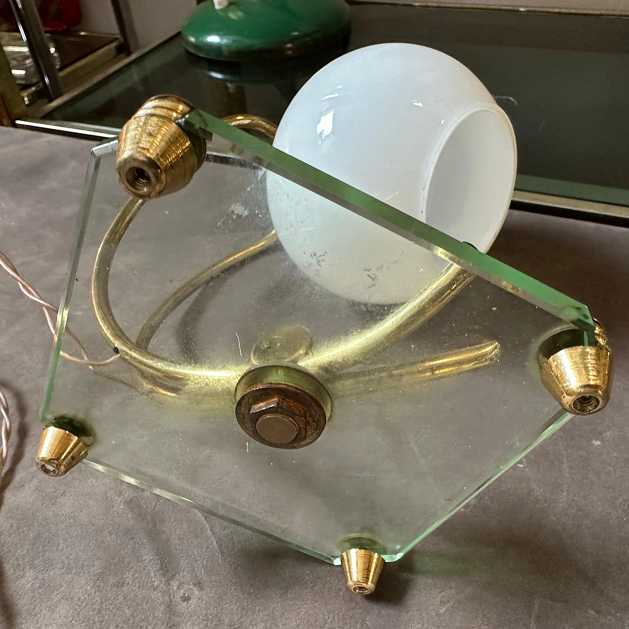 Table lamp in brass & glass in Fontana Arte style, 1950s 4