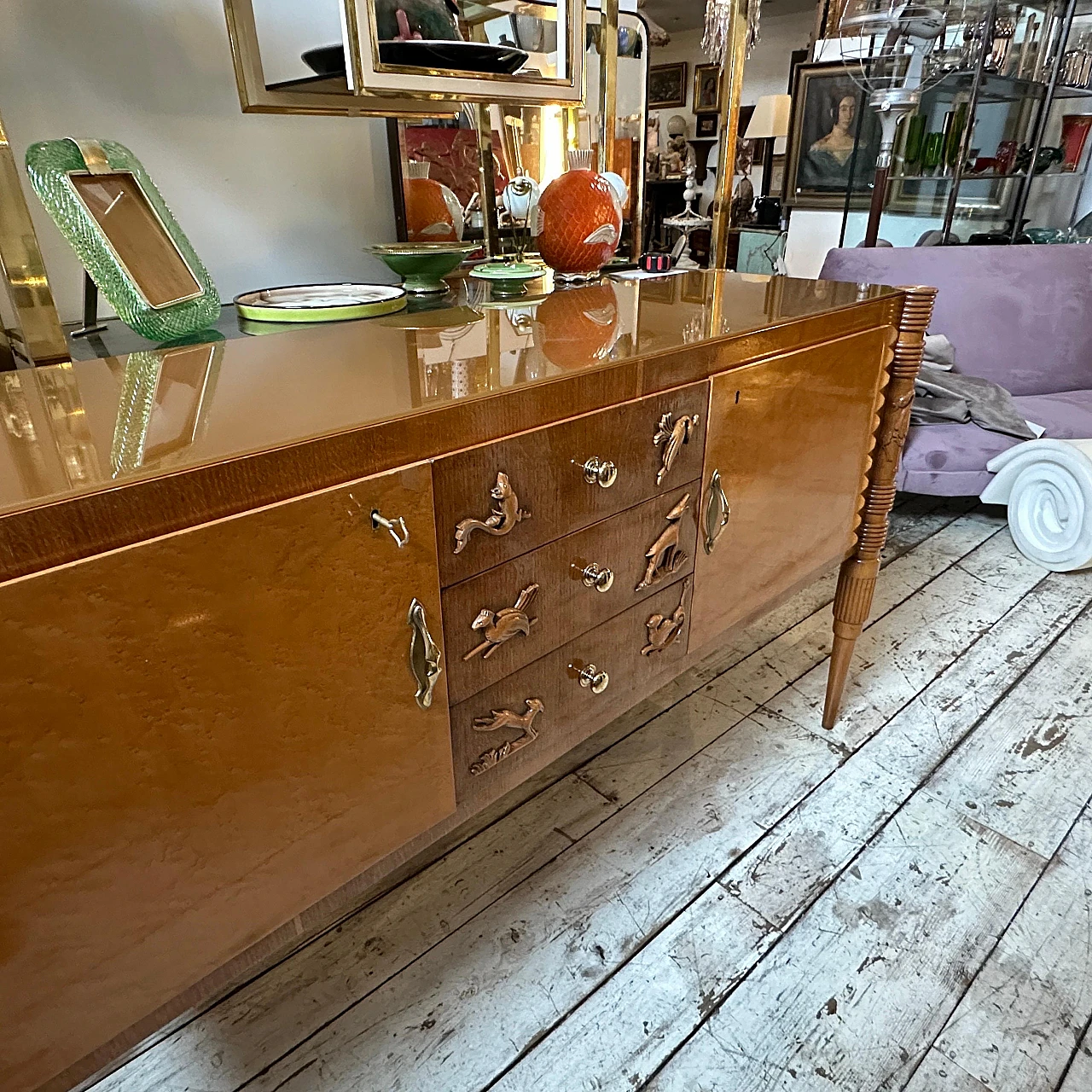 Carved maple & oak sideboard by P. L. Colli for Marelli, 1950s 12