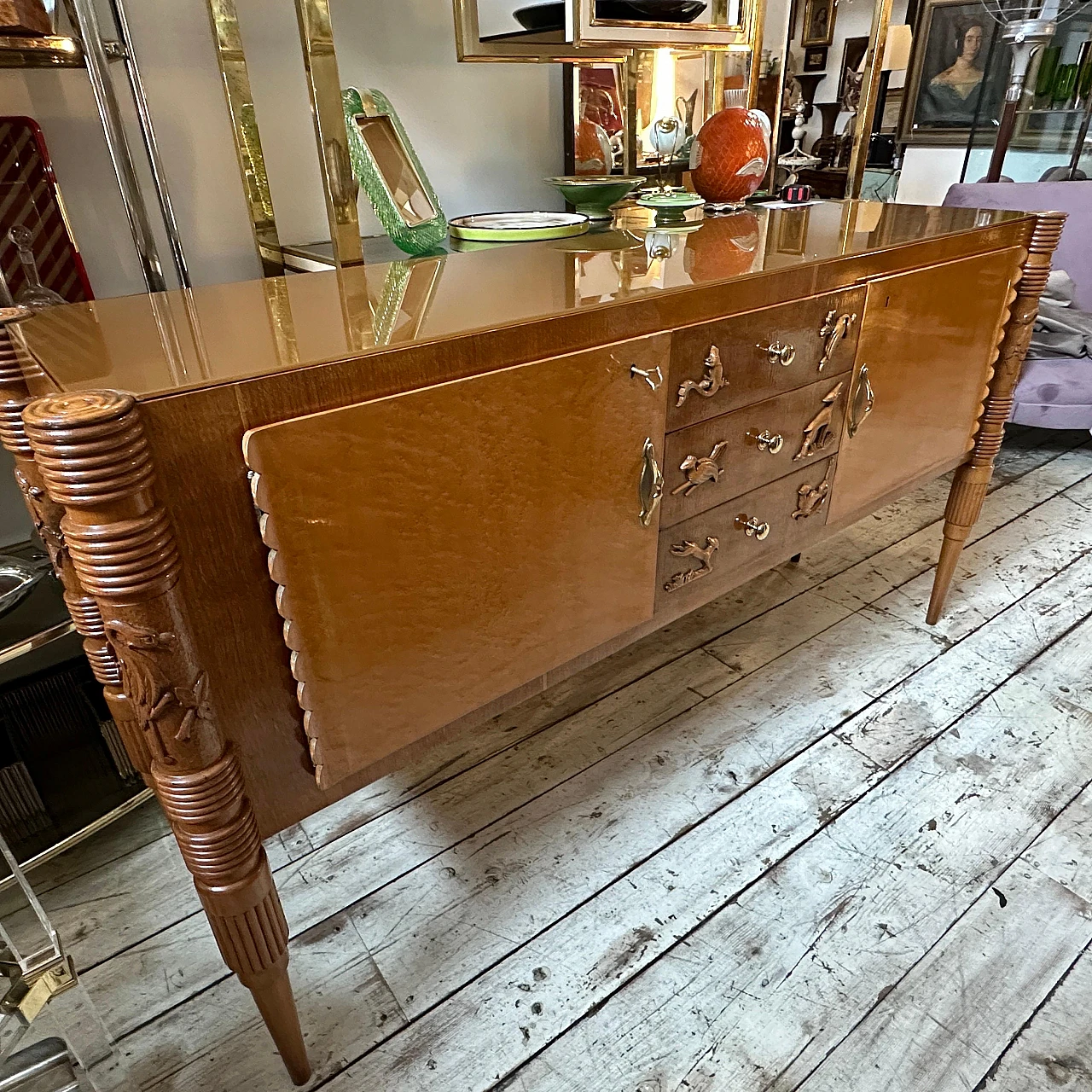 Carved maple & oak sideboard by P. L. Colli for Marelli, 1950s 13